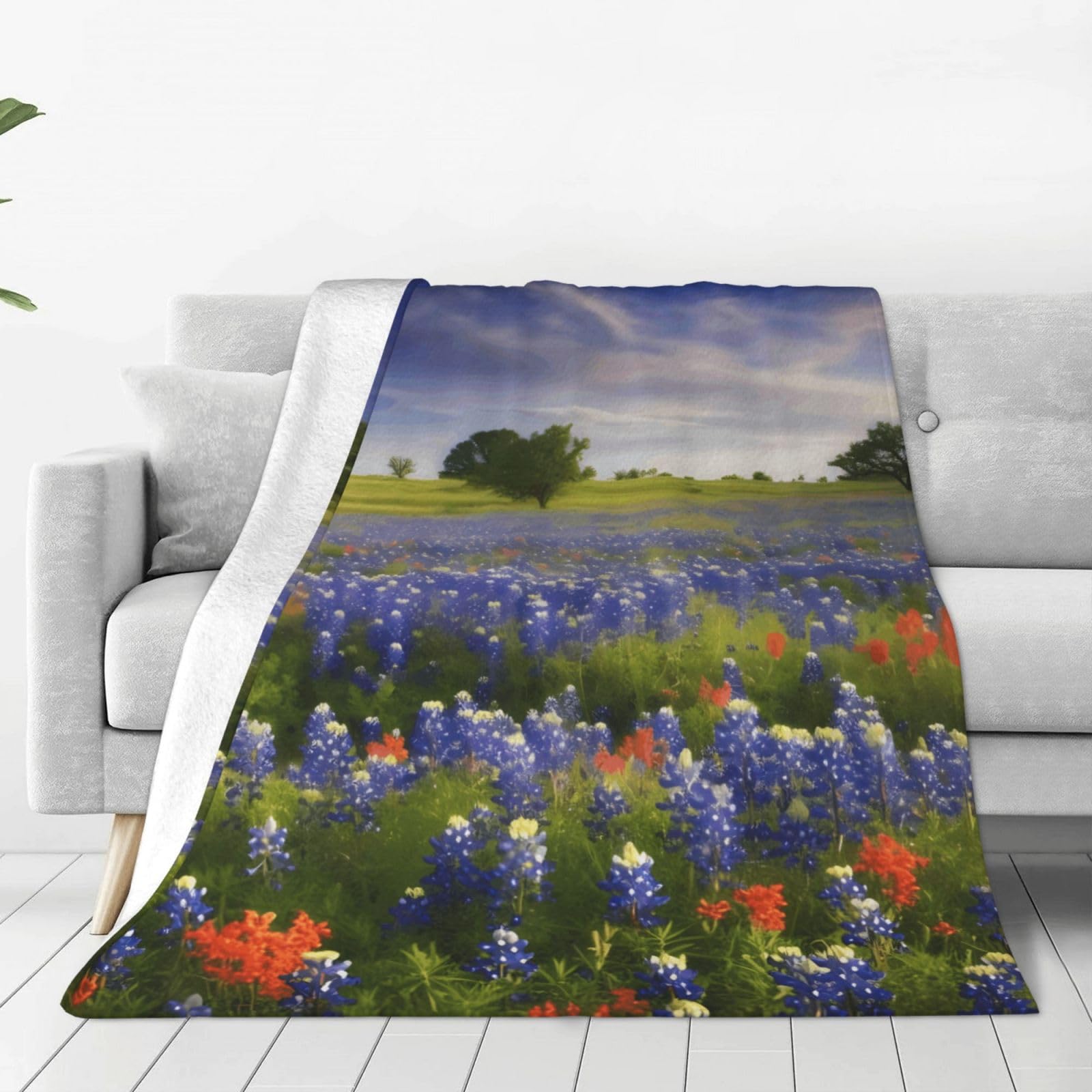 KLOPH Texas Bluebonnets Scenery Throw Blanket 40"x30" Flannel Fluffy Warm Blanket for Couch, Reversible Plush Blankets for Bed, Comfy Fuzzy Blanket for Sofa, Plush Lightweight-Blankets for All Season