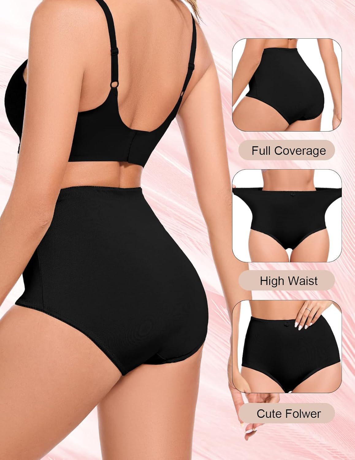 4Pack Women's High-Waist Light Tummy Control Girdle Panties Full Coverage Underwear Ladies Panties for Women - Image 3