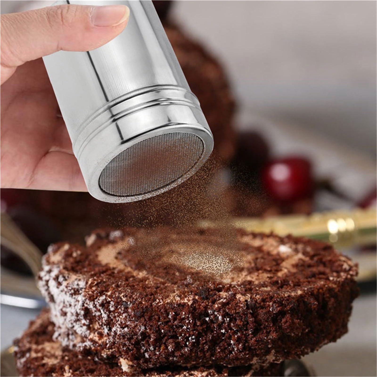 Aspersor de Polvo Acero Inoxidable 3 Piezas con Tapa para Casa | Botella de condimento de cacao en polvo, rociador de polvo, tarro de condimento, herramientas for barbacoa