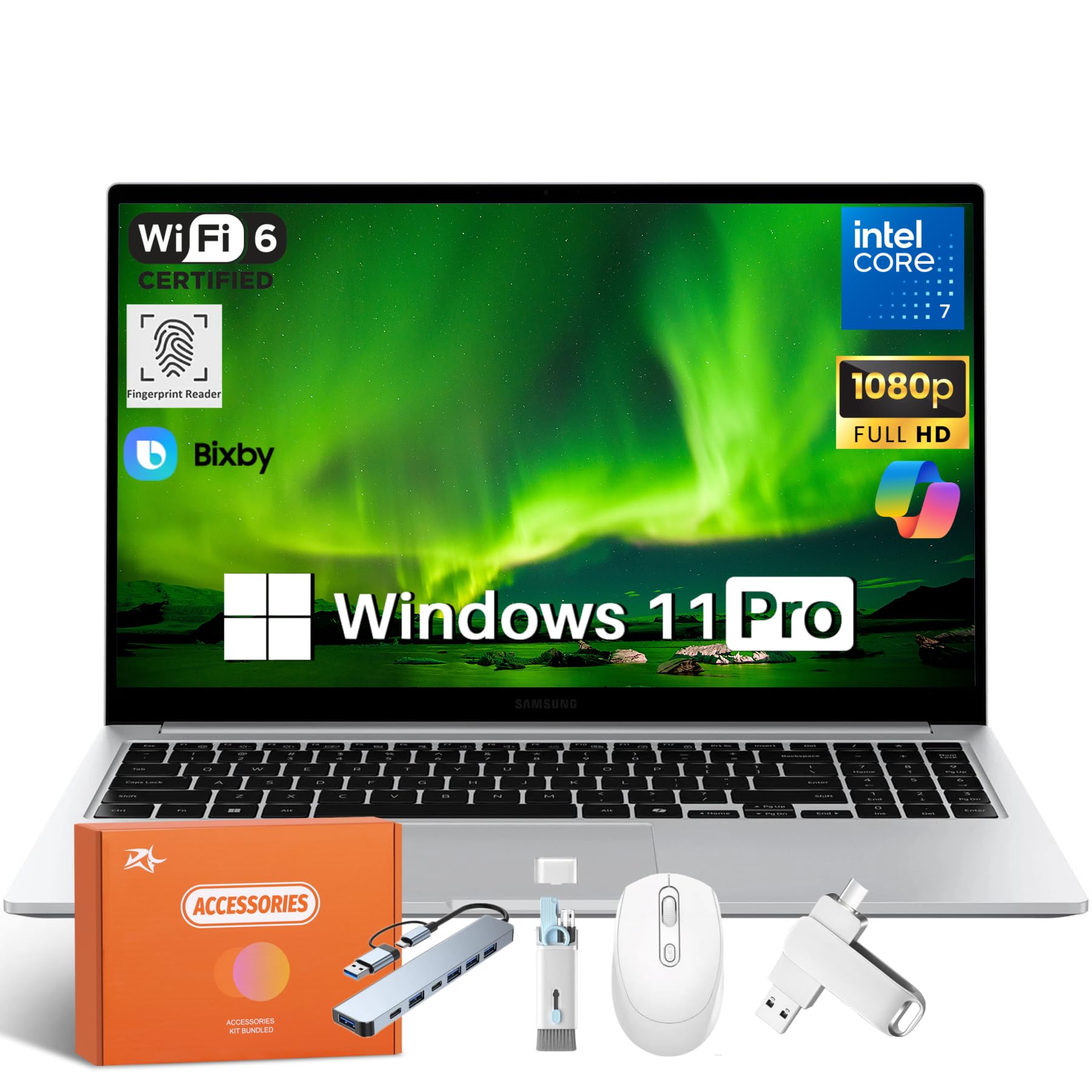 Galaxy Book4 Business Laptop, Intel 7 150U(Up to 5.4 Ghz), 15.6 Inch FHD Anti-Glare Display, 16 GB RAM, 4 TB SSD, Fingerprint Reader, WiFi 6, Type-C, Windows 11 Pro, Dolby Atmos, Accessories