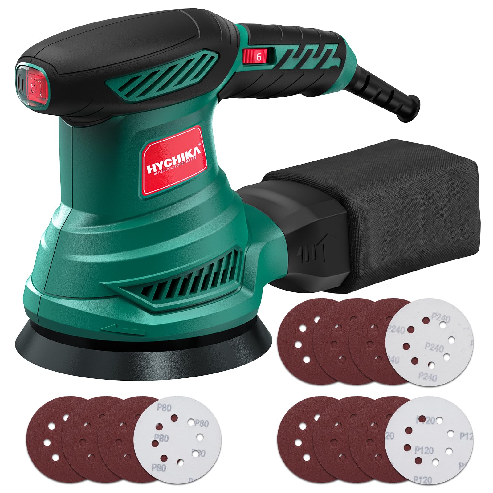 HYCHIKA Lijadora Orbital 300W, 6 Velocidad 13000RPM, Motor Cobre.