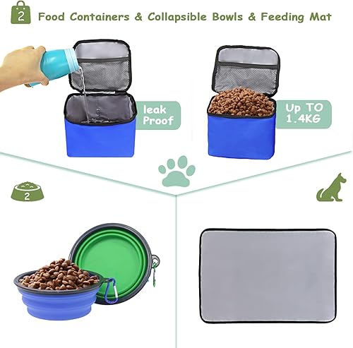 Miniatura 4 de WOLT  Kit de bolsa de viaje para mascotas para transportar perros y viajes, incluye 2 recipientes de comida + 2 cuencos plegables + 1 mantel