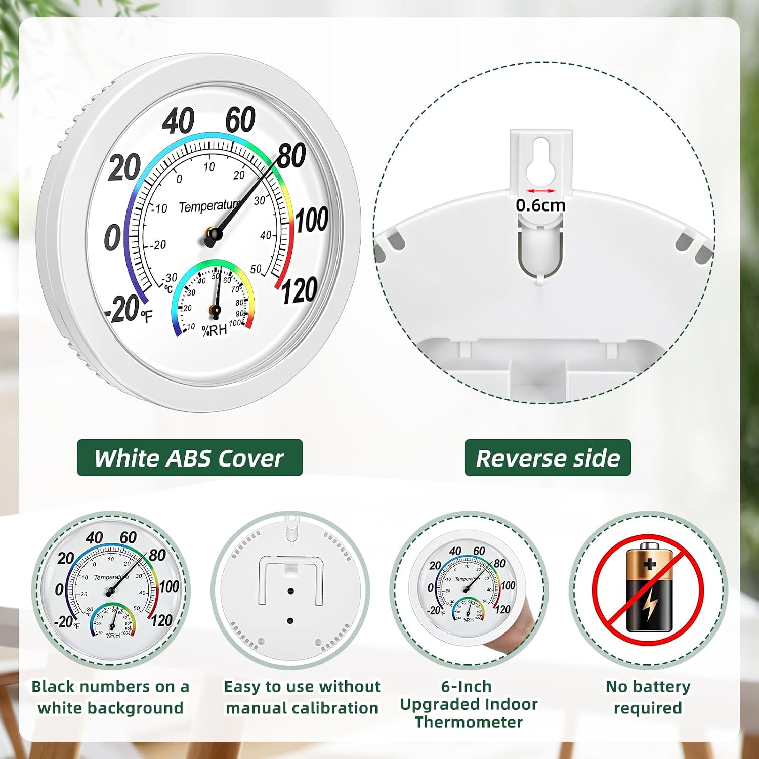 Weewooday 3 Pcs Indoor Outdoor Thermometer 2 in 1 Mini Home Temperature Humidity Hygrometer Monitor Gauge for Home Offices Wall(White,6 Inch)