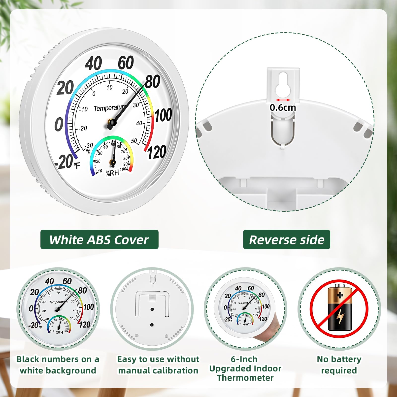 Weewooday 3 termometri 2 in 1 per interni ed esterni, mini igrometro per temperatura e umidità, monitor per casa, ufficio, parete (bianco, 15,2 cm)
