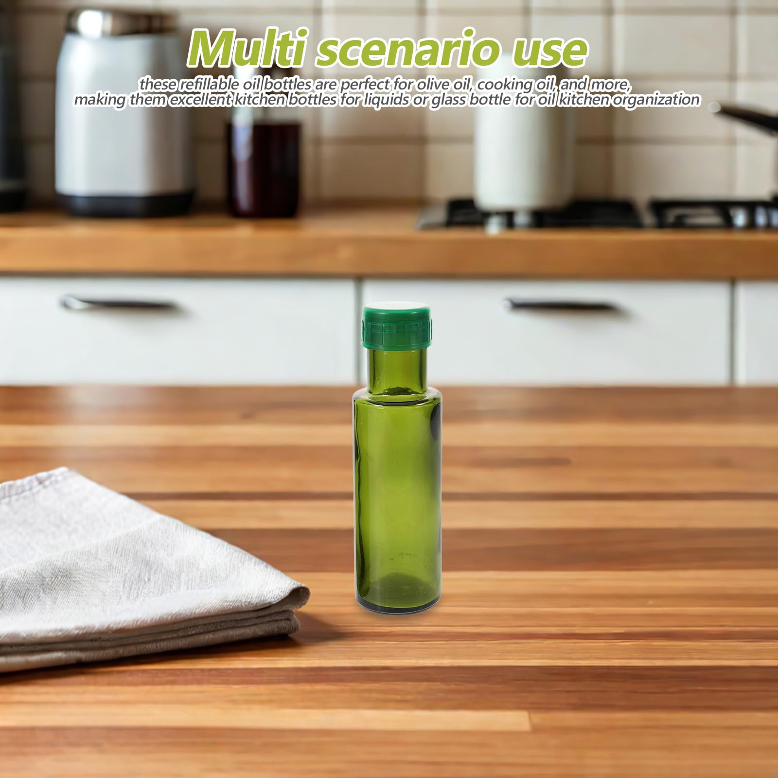 Cabilock 10 botellas de vidrio con tapa para aceite de oliva - Mini dispensador hermético de 100 ml para aceites de cocina, vinagres, aderezos y salsas - Botellas de vidrio rellenables para
