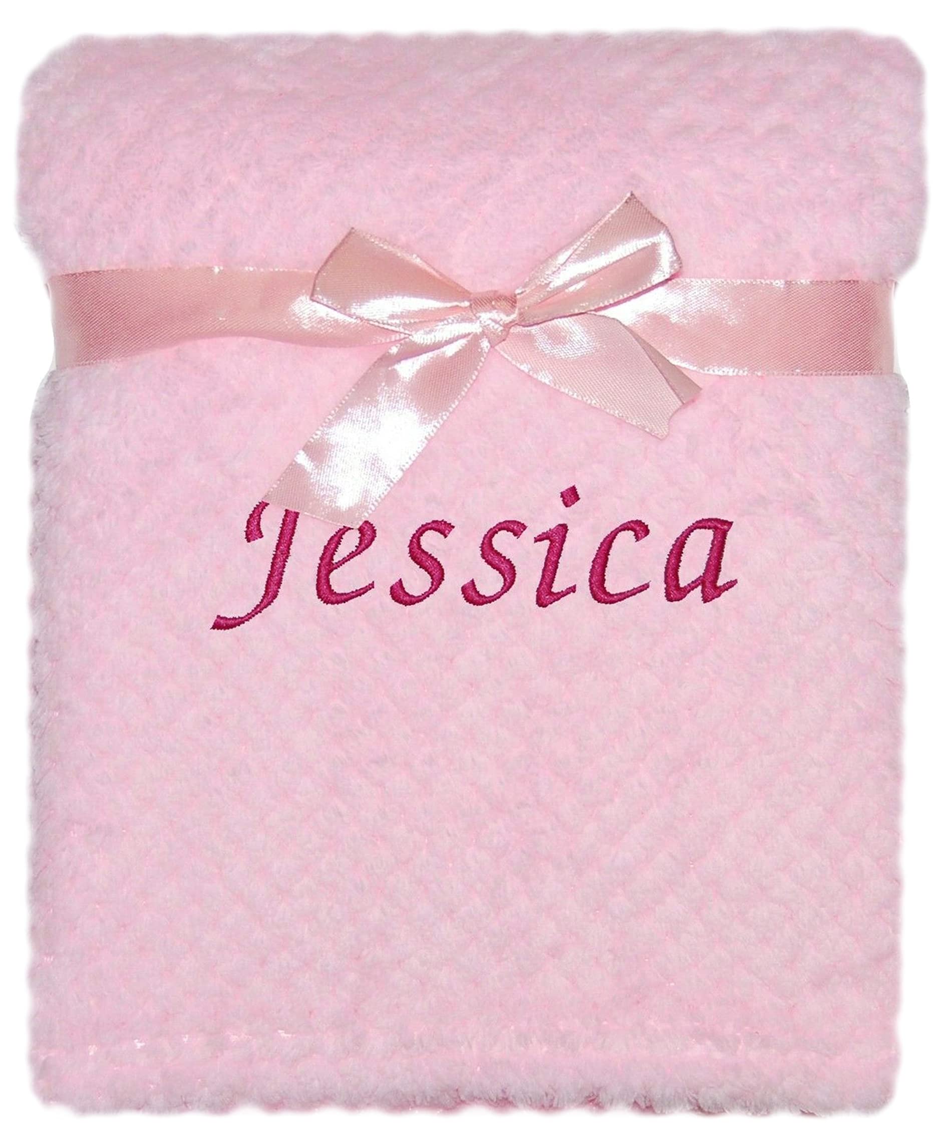Baby Boy Girl Personalised Blanket Embroidered Name (Pink)