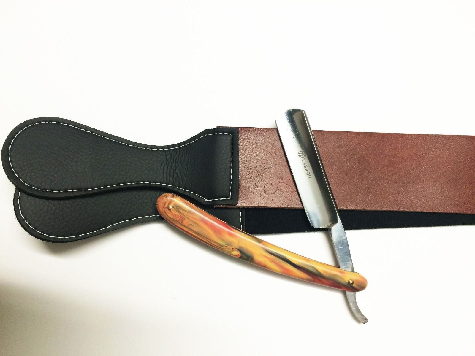Shaving Straight Razor (Multi Colour) & Genuine Leather Sharpening Double Strop