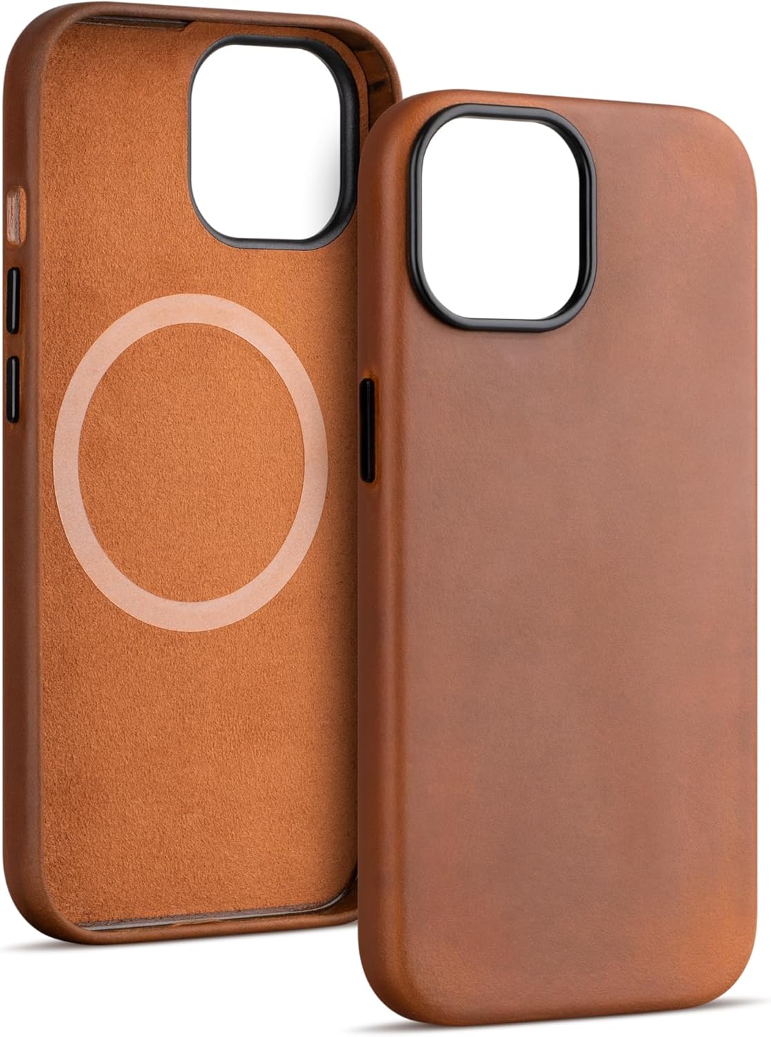 maogoam for iPhone 15 Case Leather, Genuine Crazy Horse Leather Case for iPhone 15 6.1",Compatible with MagSafe, Indiana-Jones Style, Tan Brown