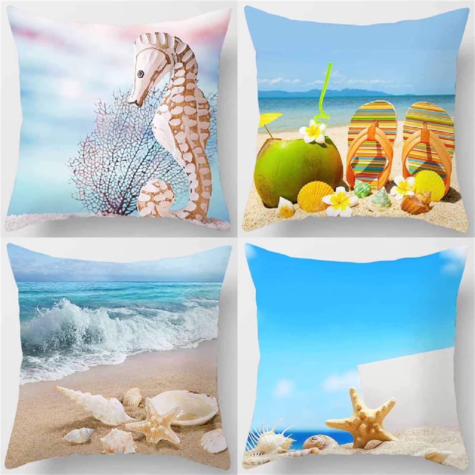 Cojines 60x60cm Mar Azul Cojines Decorativos para Sofa Moderna Decorativa Cojín Juego de 4 para Decoración Hogar Linen Almohadas cuadradas Funda de Cojín D-3851