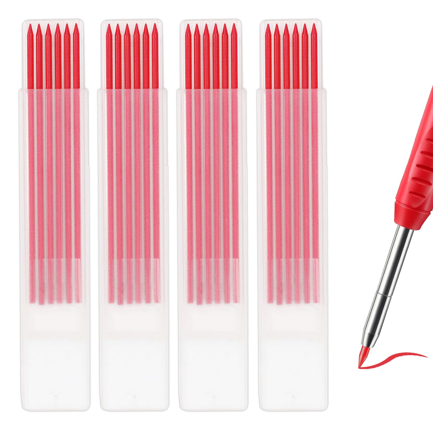 Recarga de Lápiz de Carpintero de 24 Piezas de 2,8 mm Recarga HB de Larga Duración para Lápices de Construcción Reemplazos Marcador de Carpintero Grafito Carpintería Cables de Lápiz(Red)