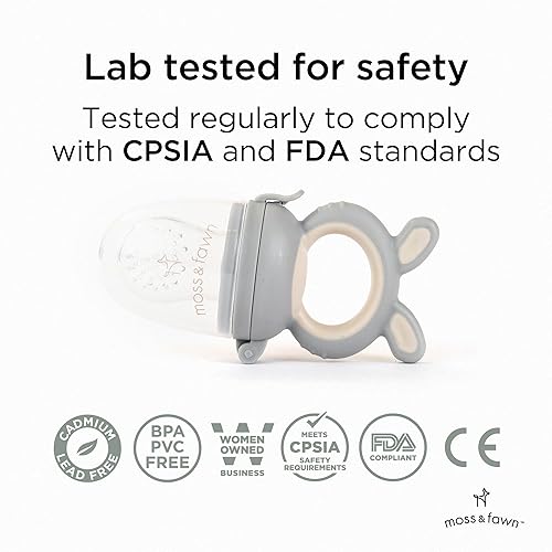 Miniatura 4 de Moss and Fawn Alimentador de forraje, juguete de dentición de silicona calmante congelado para bebés, alimentador de frutas y mordedor, sin BPA, PVC