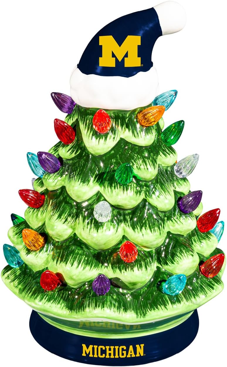 NCAA Penn State Ceramic Christmas Trees That Light Up | 8" LED Vintage Christmas Tree | Officially Licensed Team Logo | Christmas Tabletop Decorations for Home