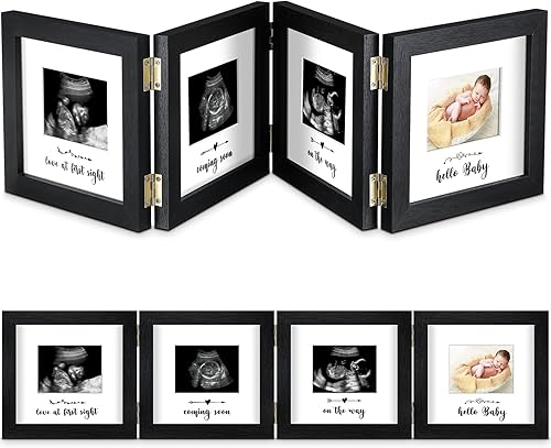 Miniatura 8 de Sonogram - Marco de fotos cuádruple para ultrasonido, 4 marcos de fotos plegables para recuerdos de embarazo, para anuncios de embarazo, primera vez