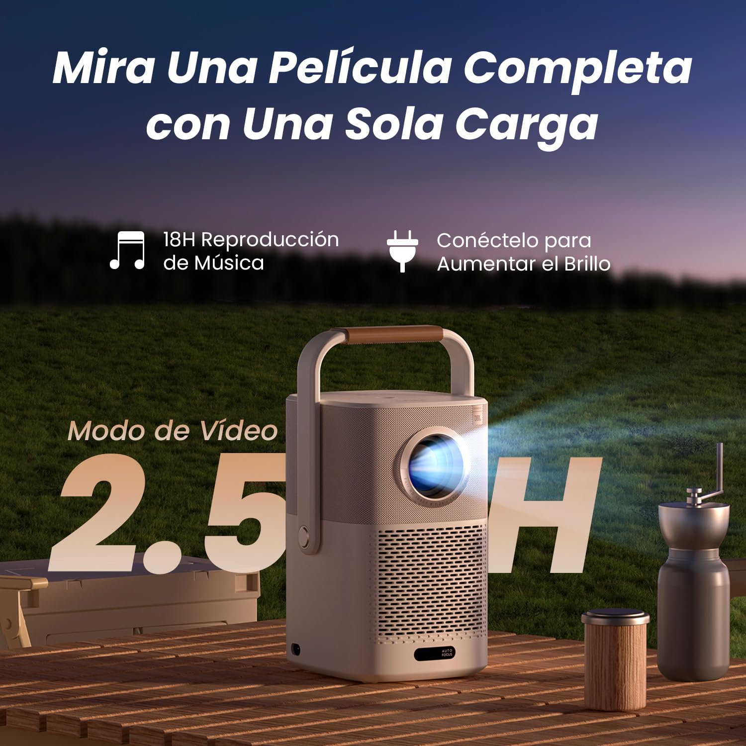 【Sound by JBL & 2,5H Batería Incorporada】 Yaber Portátil Proyector WiFi Bluetooth,T2 proyector Full HD 1080P Nativo, Auto Focus/Keystone, Cine en Casa/Exterior para Movil/iOS/Android/TV Stick