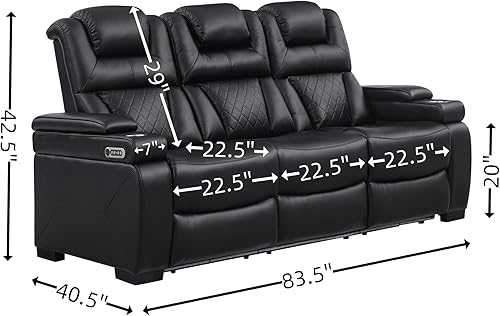 Miniatura 2 de THSUPER Sofá reclinable de cuero transpirable con luz LED, asiento de cine en casa con reposacabezas ajustable, luz de lectura, puerto USB, brazo de