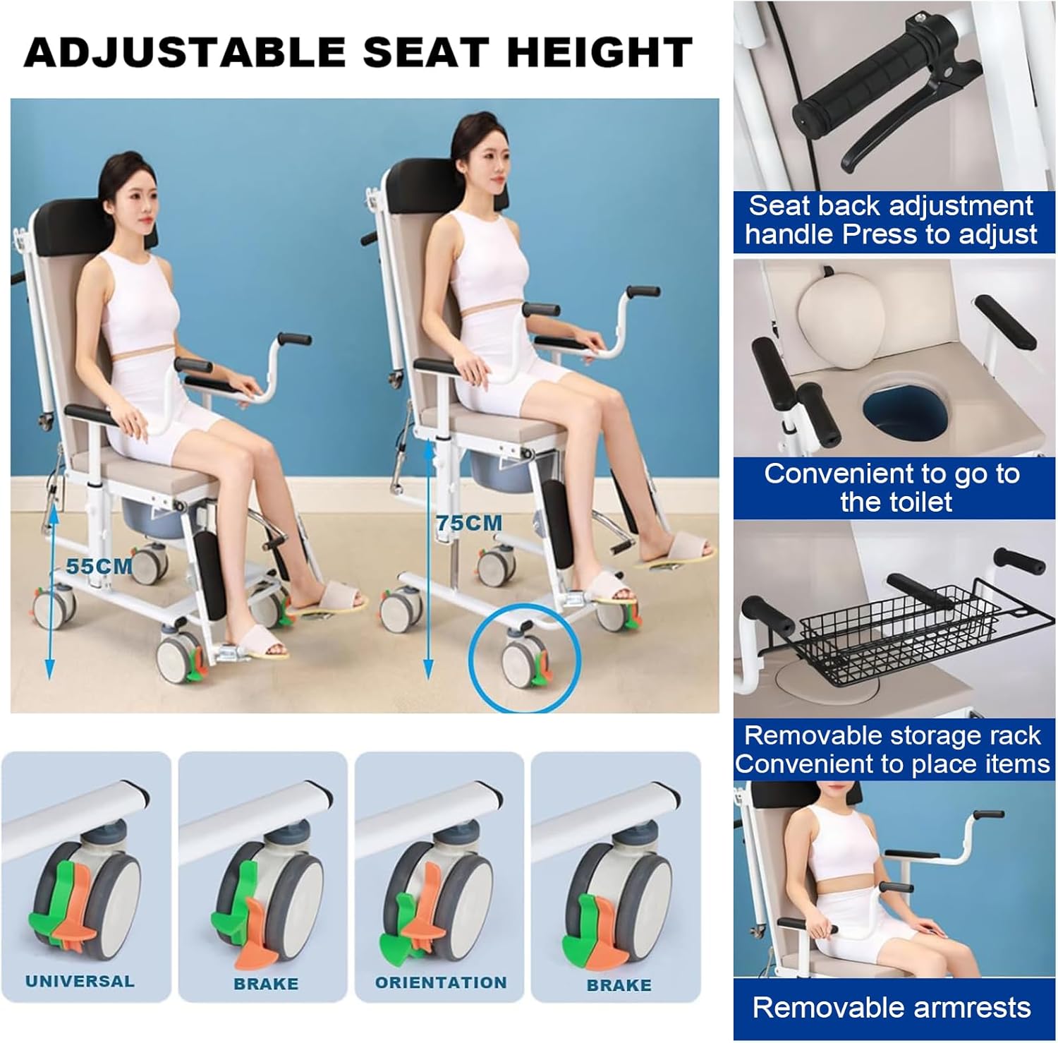Generic Household Flat Patient Transfer Chair, Paralyzed Patient Lift, 180° Lying Flat Lift Transfer Chair, Waterproof Soft Seat Mute Universal Wheel,Suitable for Patients with General Paralysis