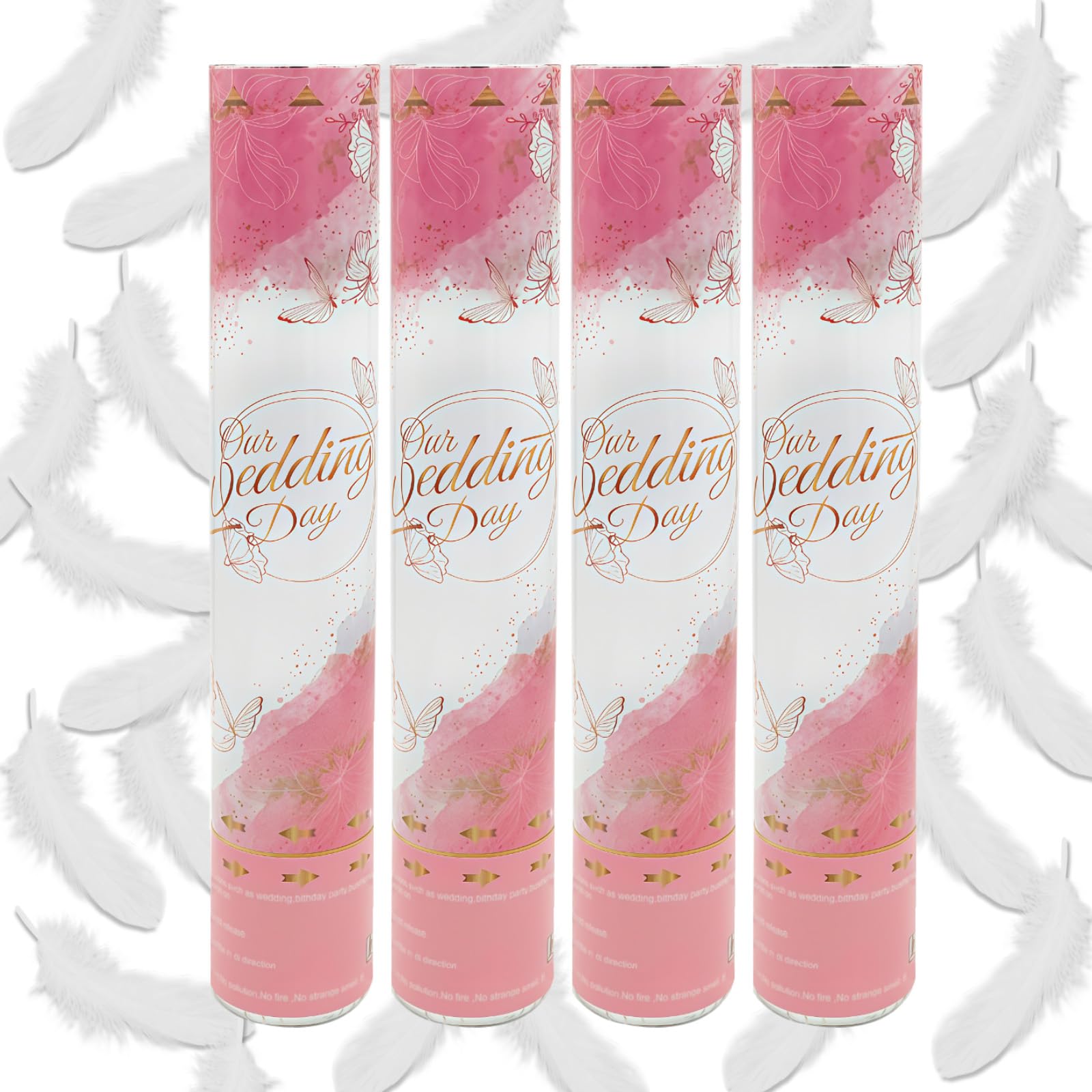 4 Pieces White Feathers Confetti Cannons Party Cannon Confetti Shooters Pop 30cm Large Party Poppers Feathers Wedding Poppers for Proposal Valentine's Day Baby Shower Anniversary Birthday