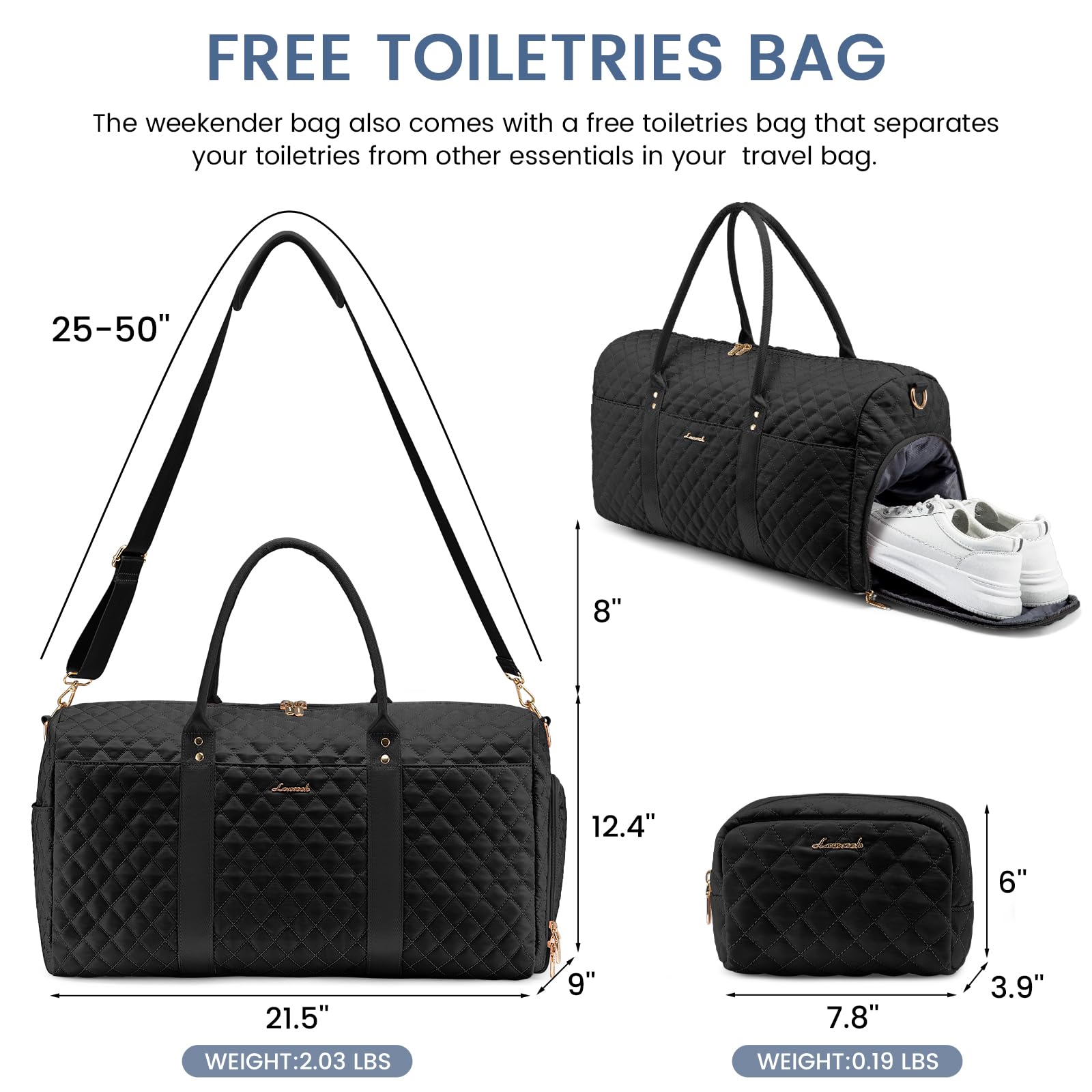 Bolsa de viaje con compartimento para zapatos, bolsas de fin de semana para mujeres con bolsa de aseo personal, bolsa de lona para gimnasio con bolsillo húmedo, bolsas de hospital para 2