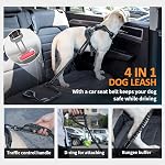 Pamiou Poignée de chien avec plomb fort pour chiens moyens à grands - Noir, amortisseur avec conception Bungee, ceinture de siège de voiture, corde réfléchissante légère