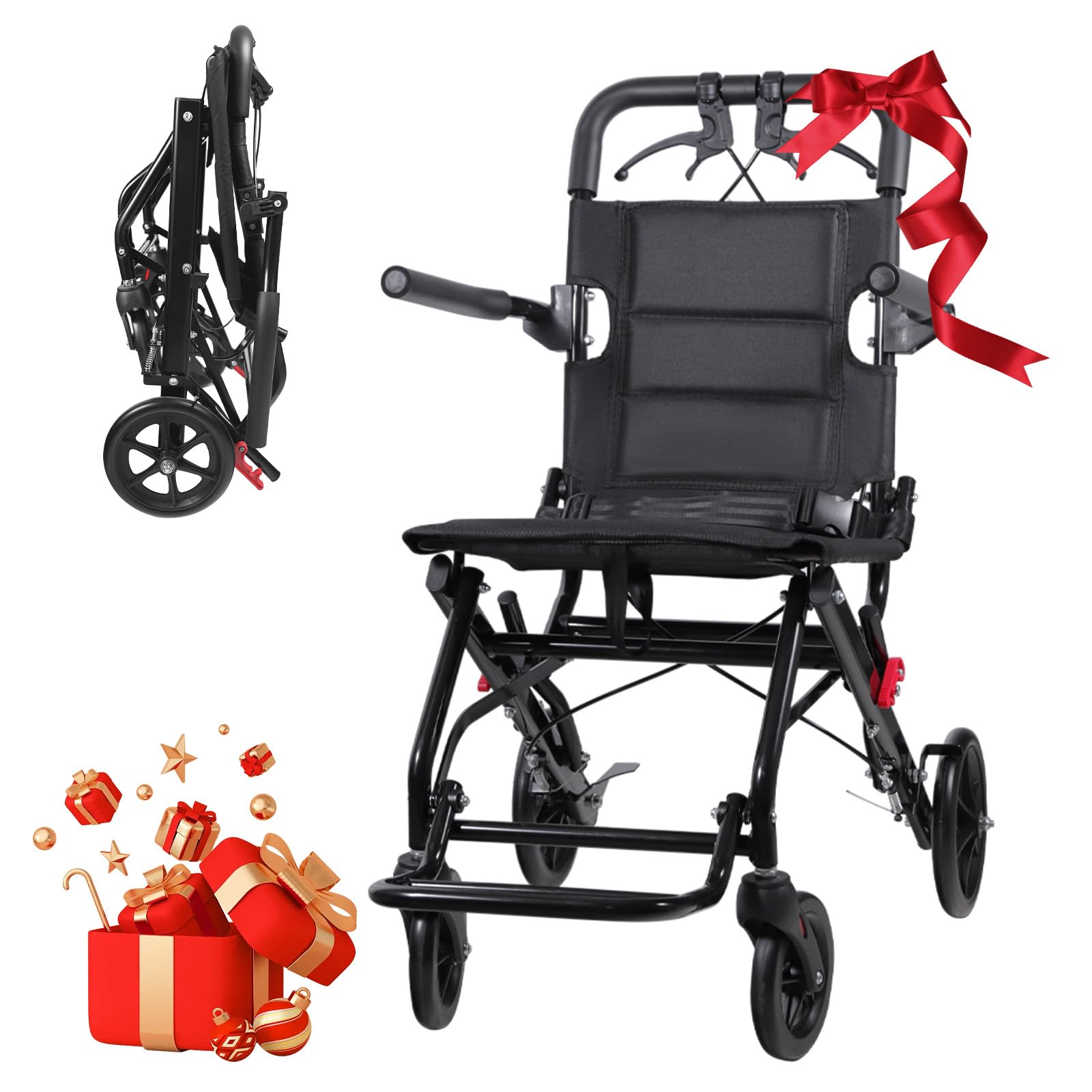 Wheelchairs for Adults,Transport Wheelchair Lightweight Foldable,Portable Wheel Chair Easily fits in The Trunk，The Stable Frame can Support 220