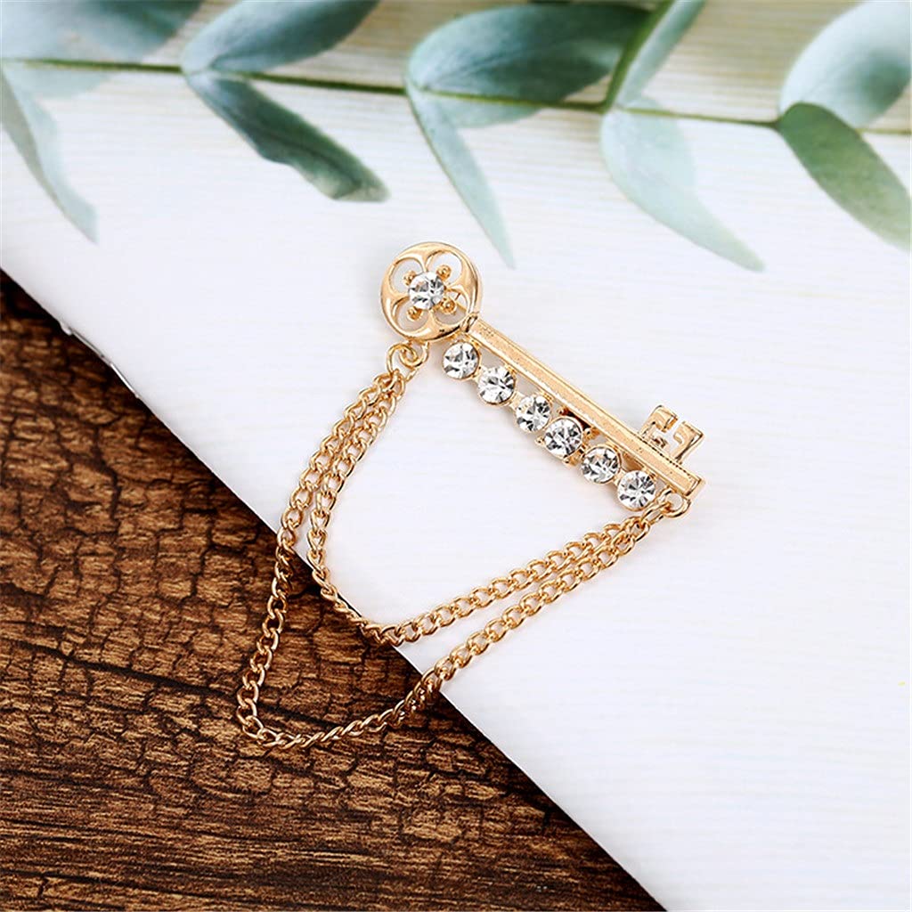 Metall Schlüssel Quaste Lange Brosche Strass Kette Anstecknadel für Herren Anzug Hemd Abzeichen Broschen Pins Zubehör