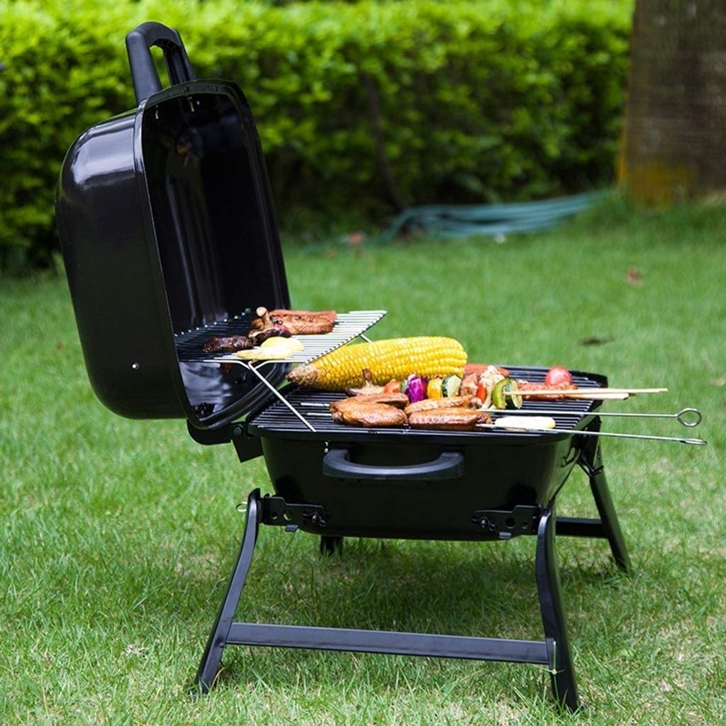 Przenośny grill na węgiel drzewny – okrągły ruszt do gotowania na zewnątrz na kemping sprzęt do grillowania na węgiel drzewny idealny na pikniki i imprezy na podwórku