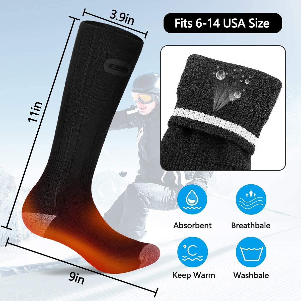 Chaussettes Chauffantes, Chaussettes Chauffe-Pieds Chauffe-Pieds Électriques Homme Femme Chaussettes Chauffantes Électriques Hiver pour Ski Cyclisme Chasse Pêche