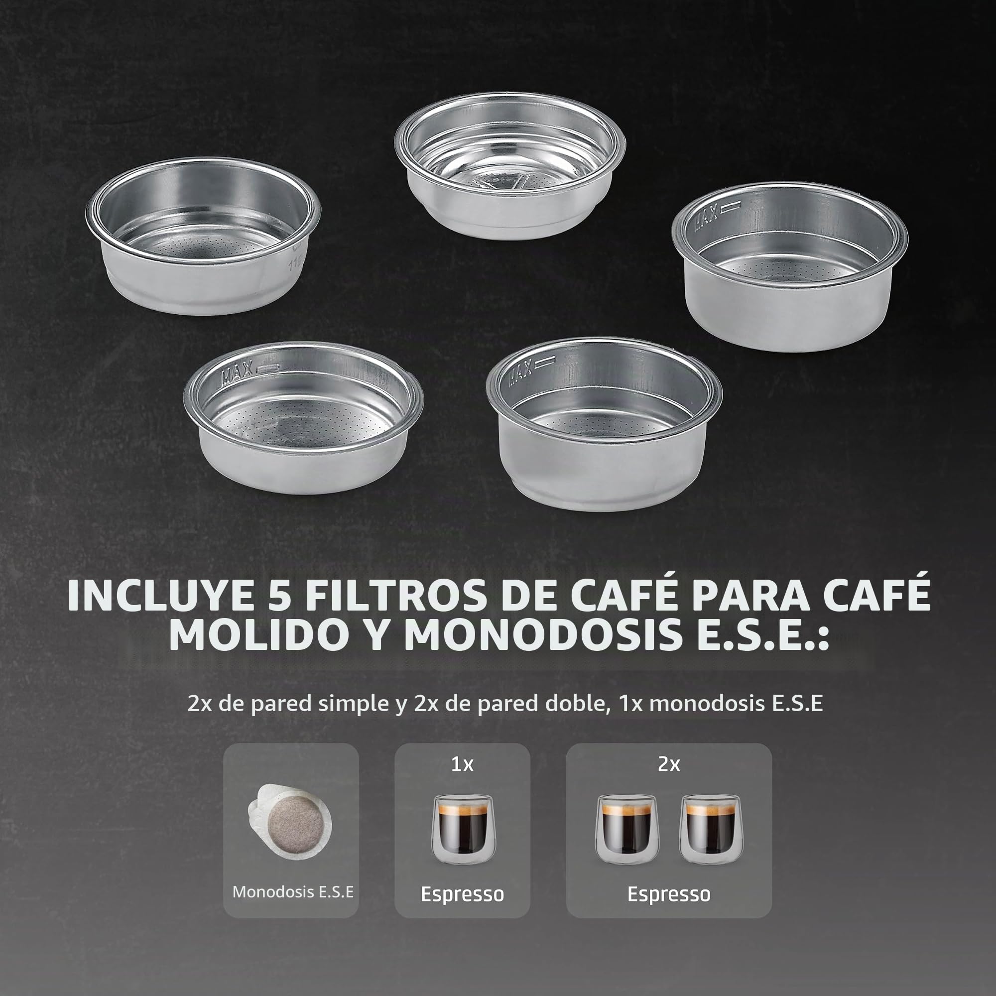 CASO Espresso Gourmet Latte - Juicio test muy bien, cafetera con depósito de leche integrado, bomba ULKA 20 bar, placa calefactora para tazas, 1 o 2 tazas, plata, acero inoxidable