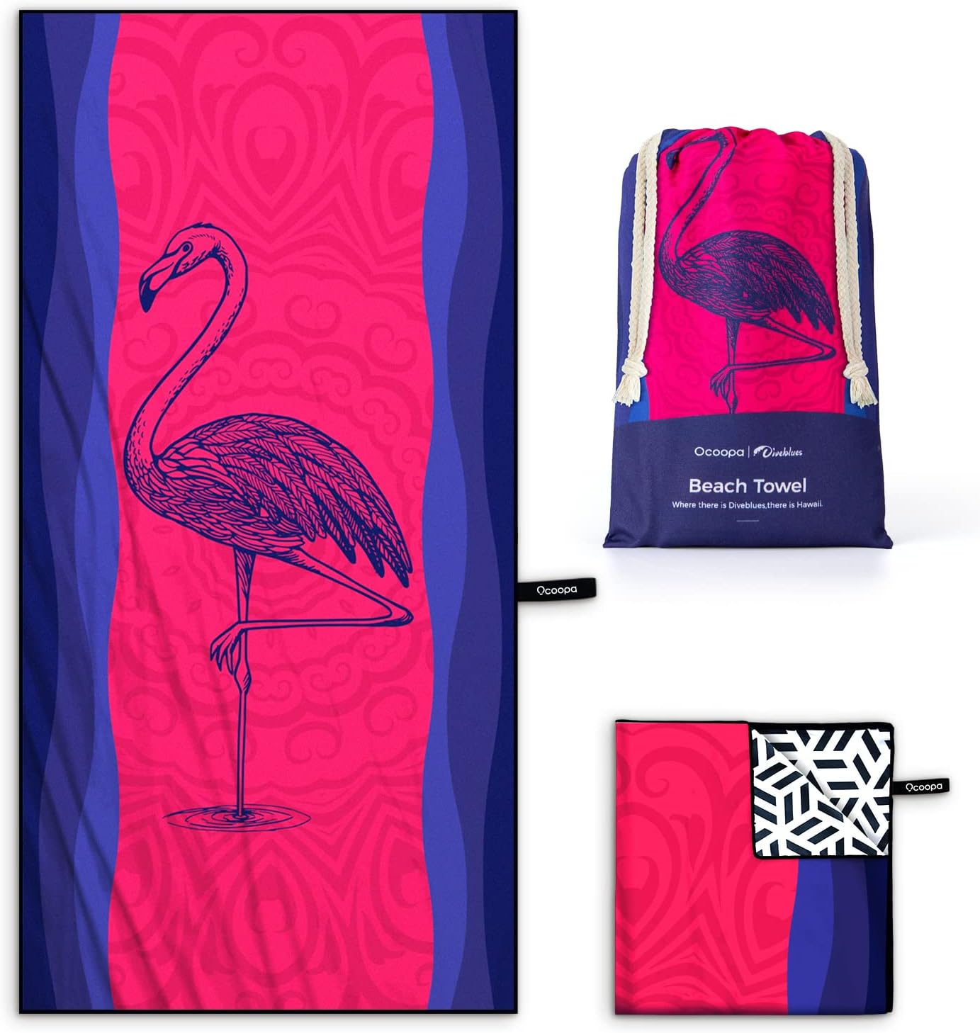 OCOOPA Microfiber Beach Towel Fast Drying, Extra Large 63" x 31" Sand Free Beach Towel Super Lightweight Towels for Swimming Pool, Camping, Picnic, Yoga Gym Sports