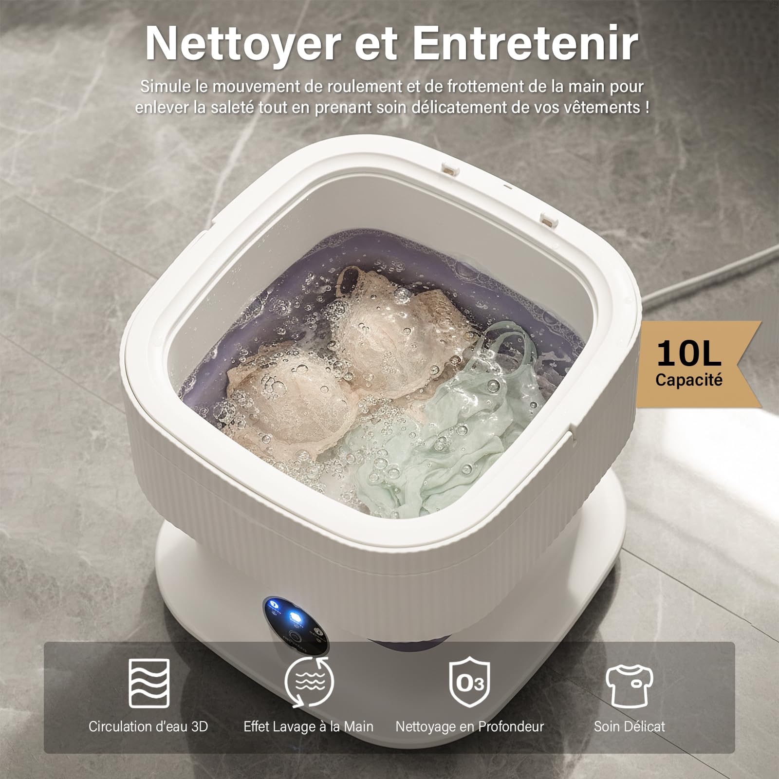 Mini machine à laver pliable portable – Machine à laver pliable de 10 l avec fonction essorage, écran tactile et 3 modes de lavage, machine à laver portable de camping pour voyages, étudiants