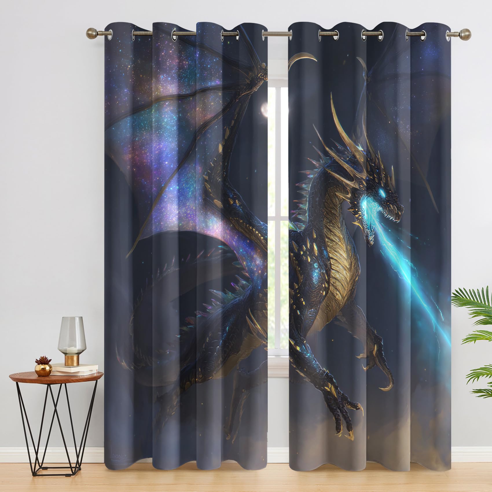 NIYAKA Dragon Curtain Blackout, Fantasy Curtains 66x54, Living Room & Bedroom Decor Drapes, Thermal Insulated Eyelet Window Treatments 54 Drop, 2 Panels