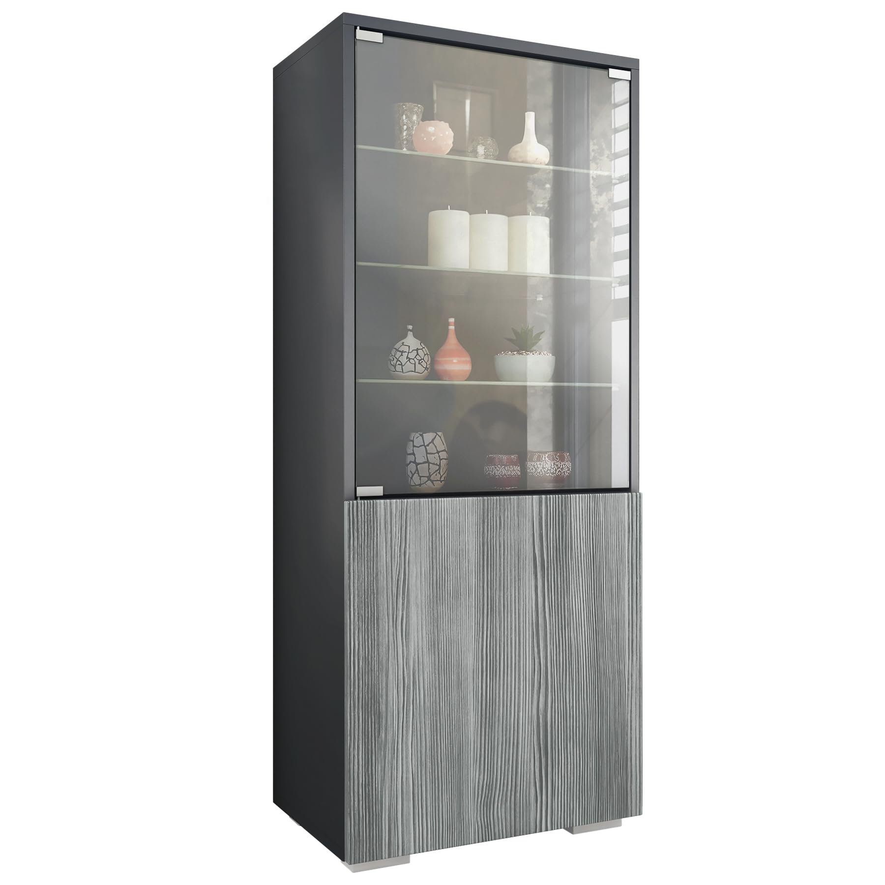 Vladon Vitrina Granada, Armario Vitrina Made in Germany con Puerta de Cristal e Inserto de Cristal, Antracita Mate/avola Antracita (50 x 122,5 x 34,5 cm)
