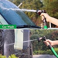 Vista 3 de RESTMO - Boquilla de manguera resistente, rociador de manguera de jardín de metal con 7 patrones de riego, control con pulgar, válvula de encendido
