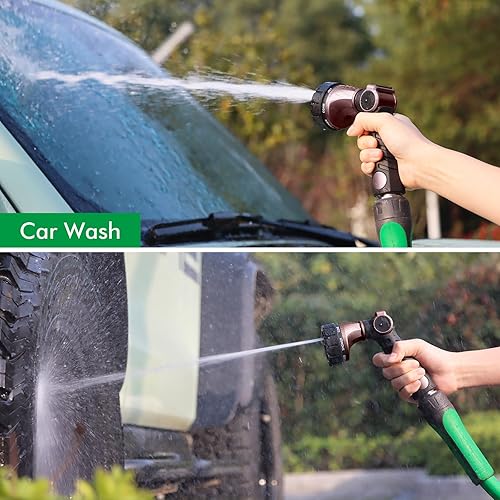 Miniatura 3 de RESTMO Boquilla de manguera resistente, rociador de manguera de agua de jardín de metal con 7 patrones de riego, control de pulgar, válvula de