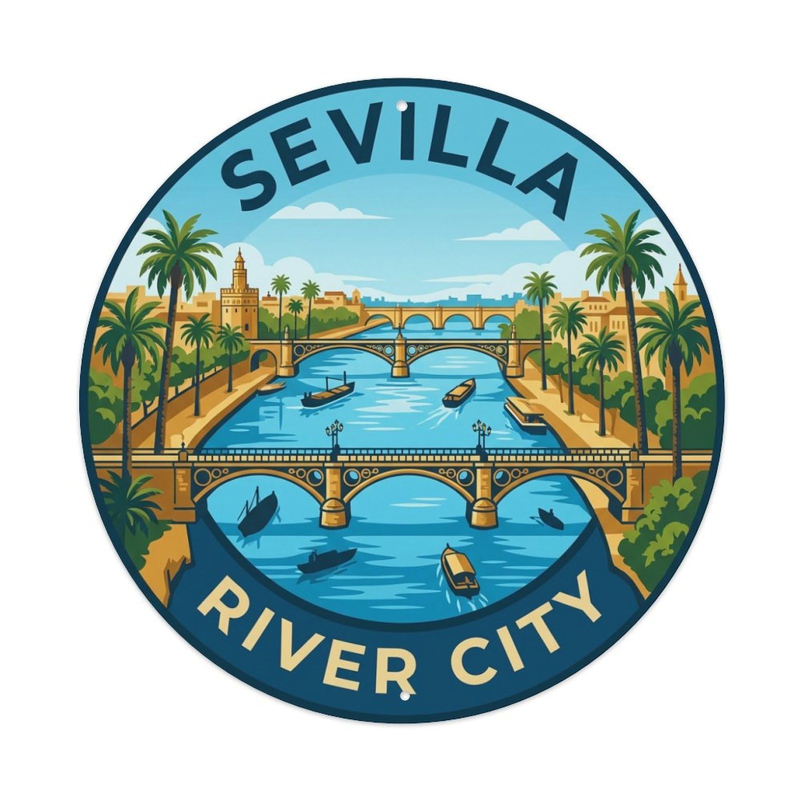 Xanthor Style Vintage Travel Seville Spain Panorama Metal Tin Sign