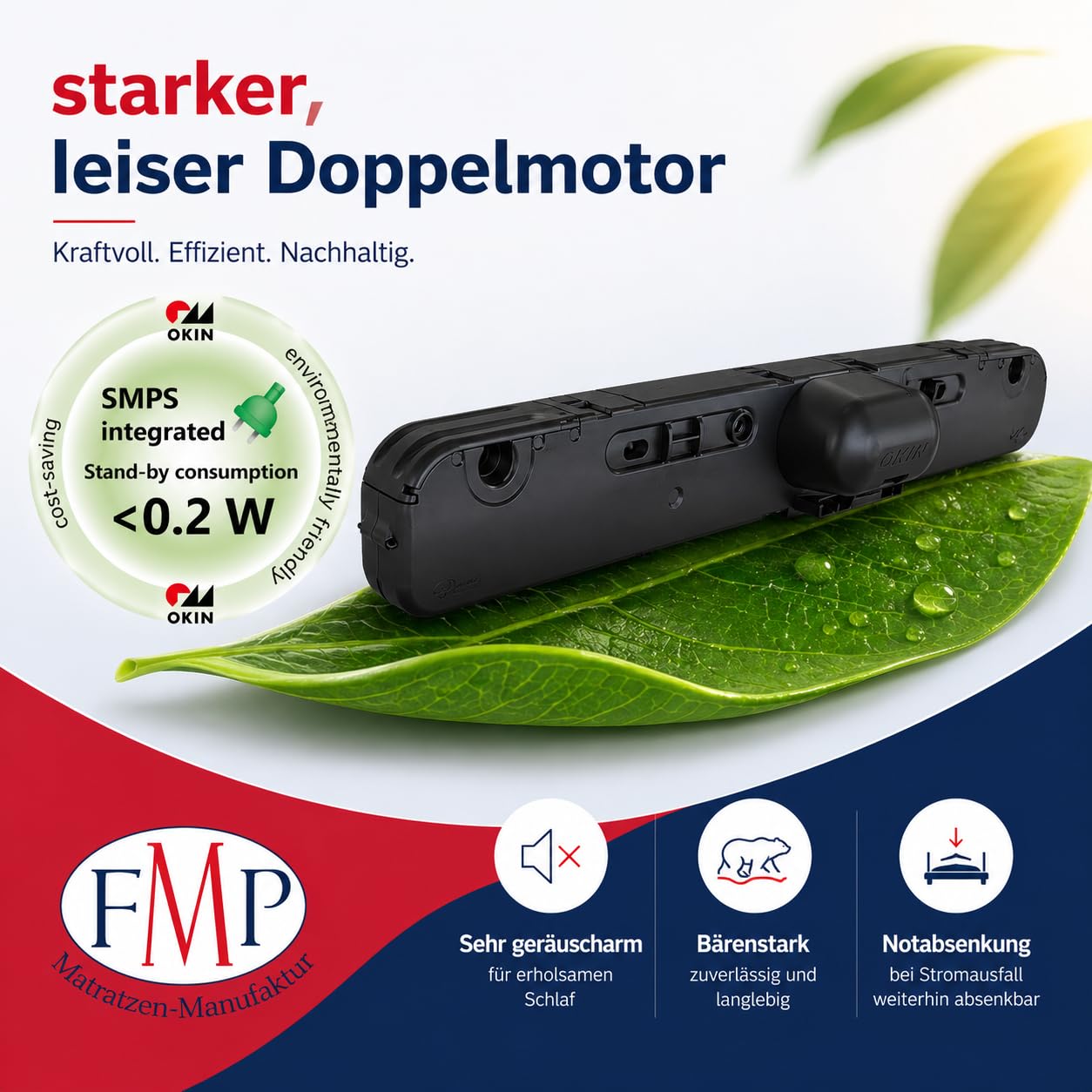 FMP Matratzenmanufaktur 7 Zonen Lattenrost Rhodos® EL | Kopf- und Fußteil elektrisch verstellbar | fertig montiert | 44 Leisten | Notabsenkung | TÜV Rheinland GS | Mittelgurt | 90x200 cm