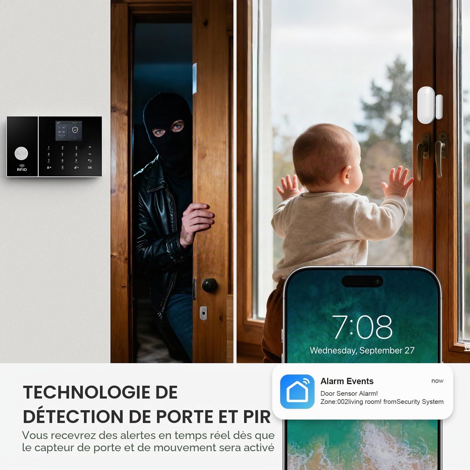 PGST Systèmes de sécurité Domestique, kit d'alarme Smart WiFi 4G Faites-Vous avec détecteur de Mouvement, capteur de fenêtre de la Porte, télécommande, Aucune taxe mensuelle