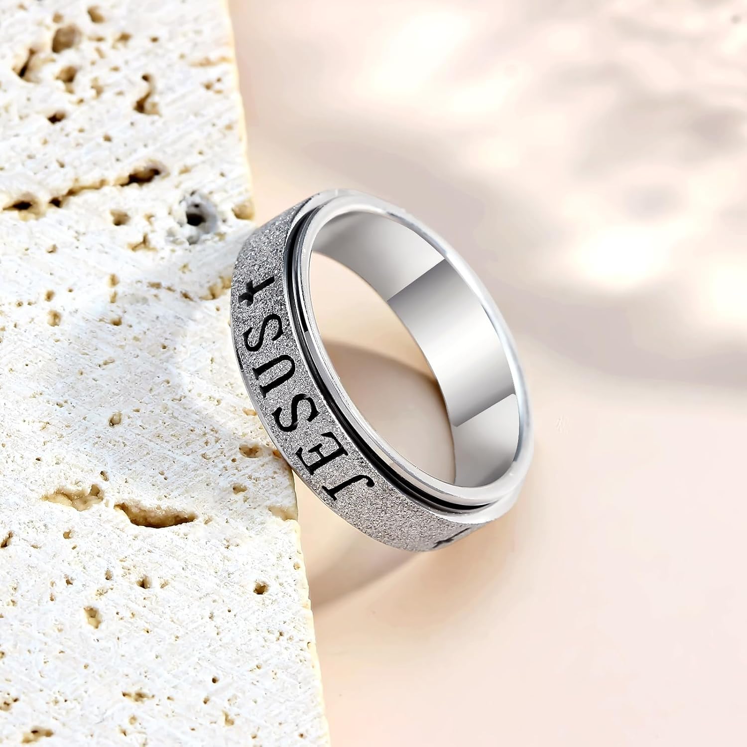 OreilleStar Fidget Spinner Anxiety Ring for Women: Fidget Toys Adults Cute Jesus Cross Thumb Ring Stainless Steel Gold Silver Size 5 6 7 8 9 10 - Image 7
