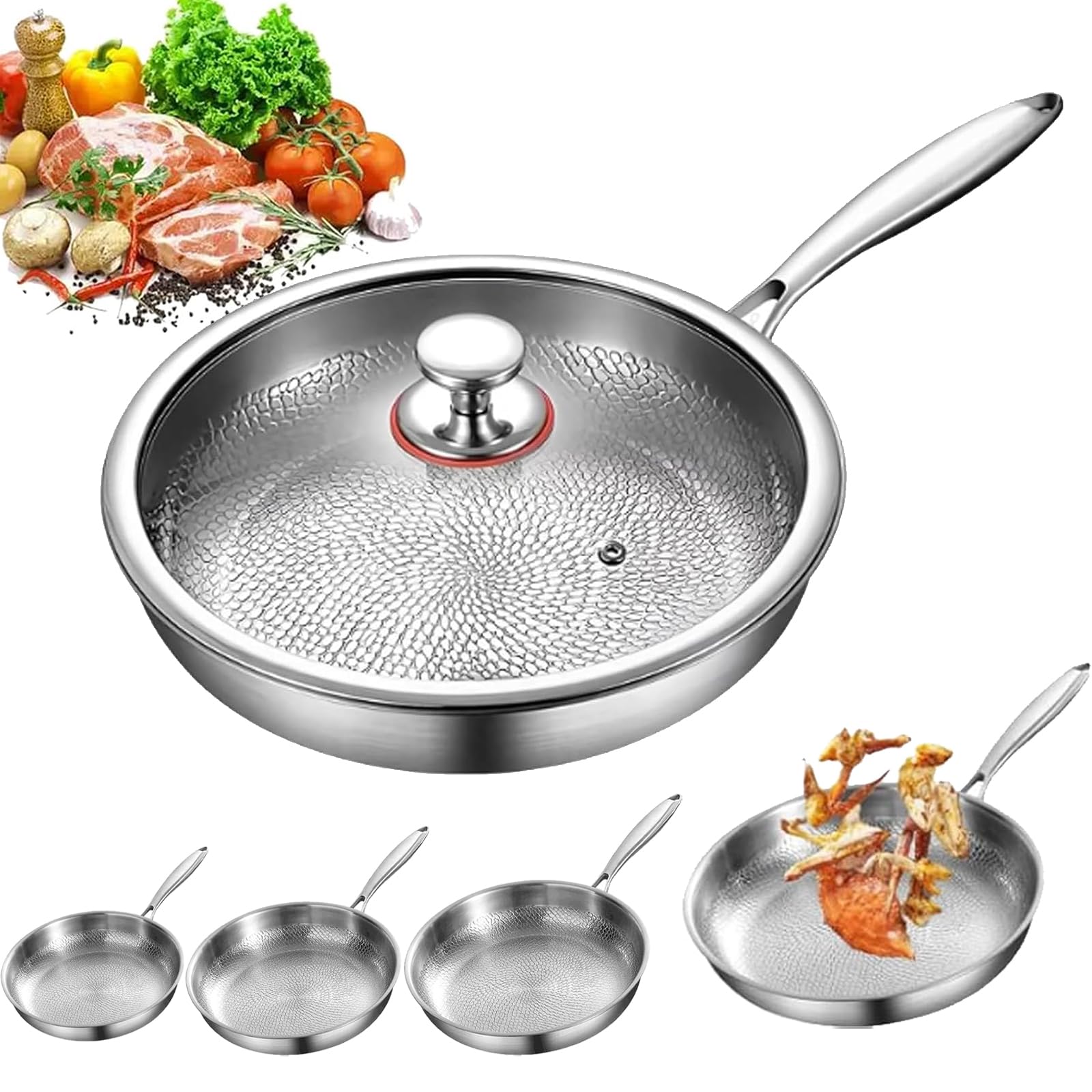 Tipanexi Titanium Pan Pro with Lid, Durable Scratch-Resistant Non Stick Titaniums Nutri Pans, Titanium Frying Pans for Cooking Non Stick, Compatible With All Cooktops (M)