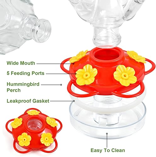 Miniatura 6 de Comederos de vidrio para colibríes para colgar al aire libre, 15 onzas, sellados y a prueba de fugas, fáciles de limpiar y llenar, con foso de