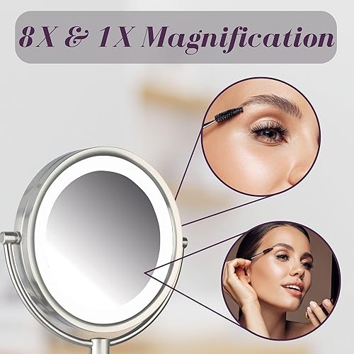 Miniatura 5 de JERDON Espejo de tocador montado en la pared con luces - Espejo de maquillaje iluminado con aumento 8X y acabado de níquel - Modelo enchufable HL88NL