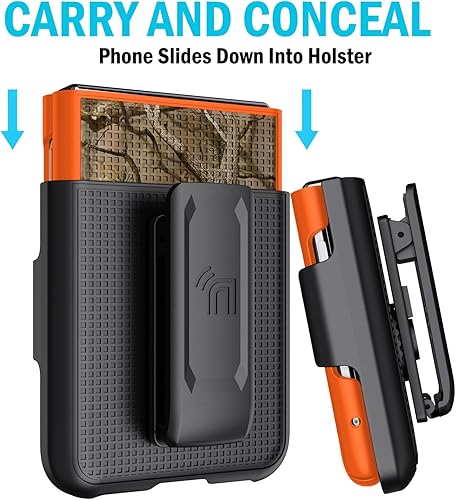 Miniatura 5 de Funda con clip para Motorola RAZR (2023), Nakedcellphone Slim Hard Shell Cover y cinturón Hip Holster Holder - Orange Hunter Camo