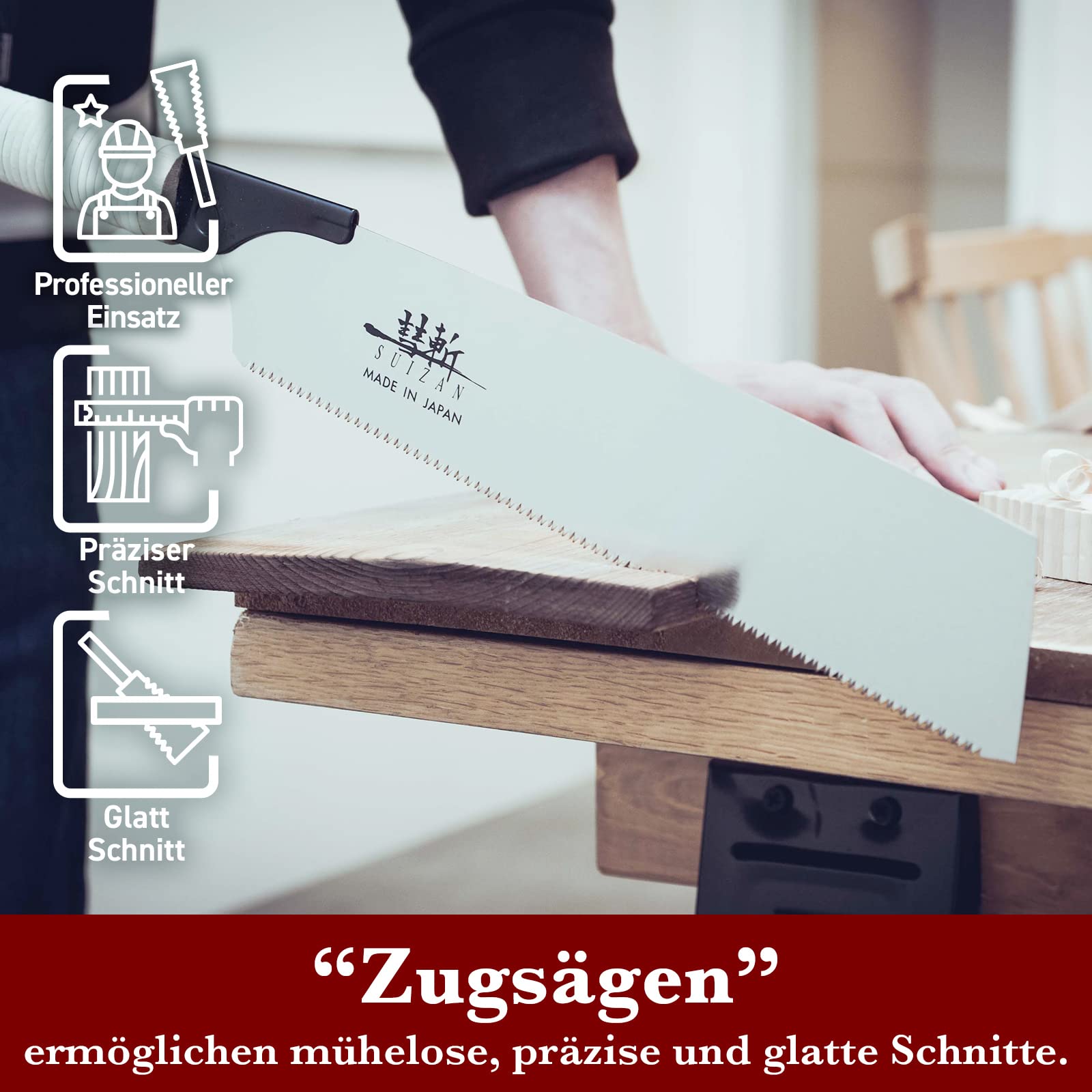 SUIZAN Kataba Einseitige Säge 265mm - Professionelle Japansäge Zugsäge Handsäge Holz Saw Holzbearbeitungswerkzeuge