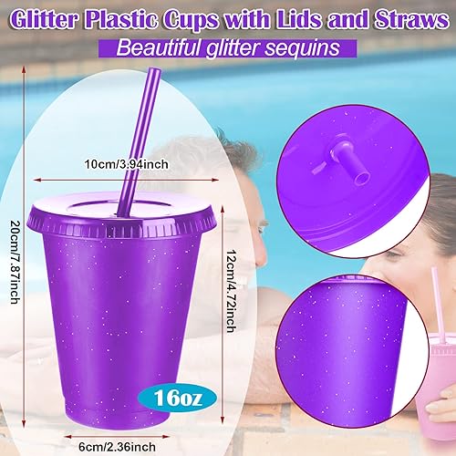 Miniatura 4 de Sieral Vasos con pajitas y tapas, vaso para niños con pajilla, botella de agua reutilizable, taza de viaje para café helado, vasos de plástico para