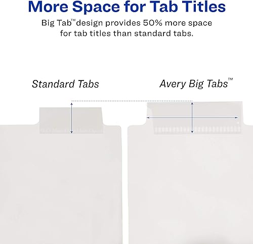 Miniatura 4 de Avery Separadores insertables de plástico duradero con 8 pestañas grandes para carpetas de 3 anillas, transparente, 1 juego (11836) (paquete de 2)