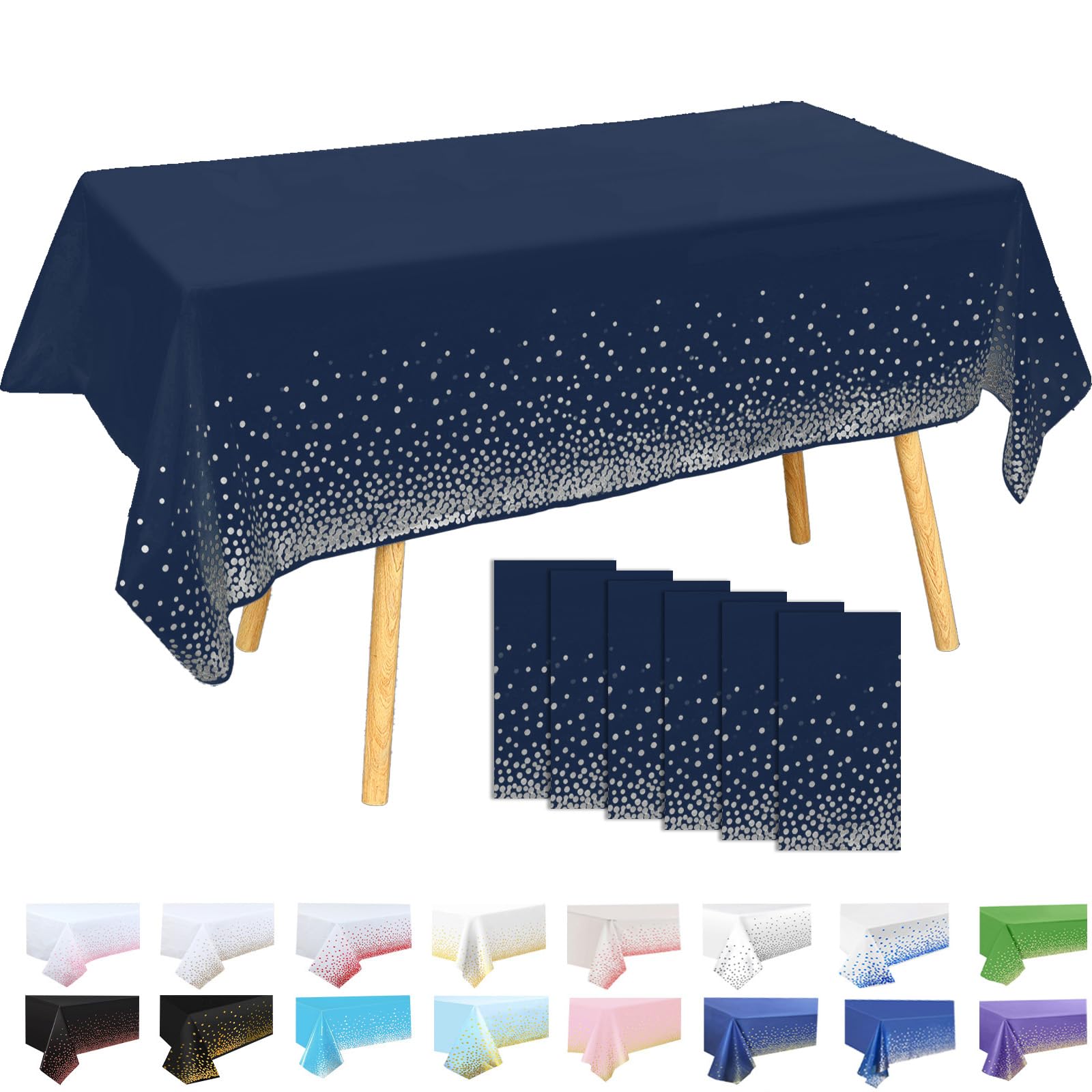 MOMHUA Tovaglia in Plastica Rettangolare 137 x 274 cm Blu Navy e Dorati 6 Pezzi per Feste