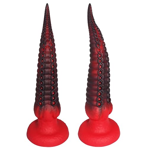10" Monster Fantasy , Realistic Tentacle KnotPlug | 100% Body-Safe Silicone, Odor- V Free, Progre BB ssively Long Plug, Ergonomic Design, Strong Suction Cup,  Toys - Black Red