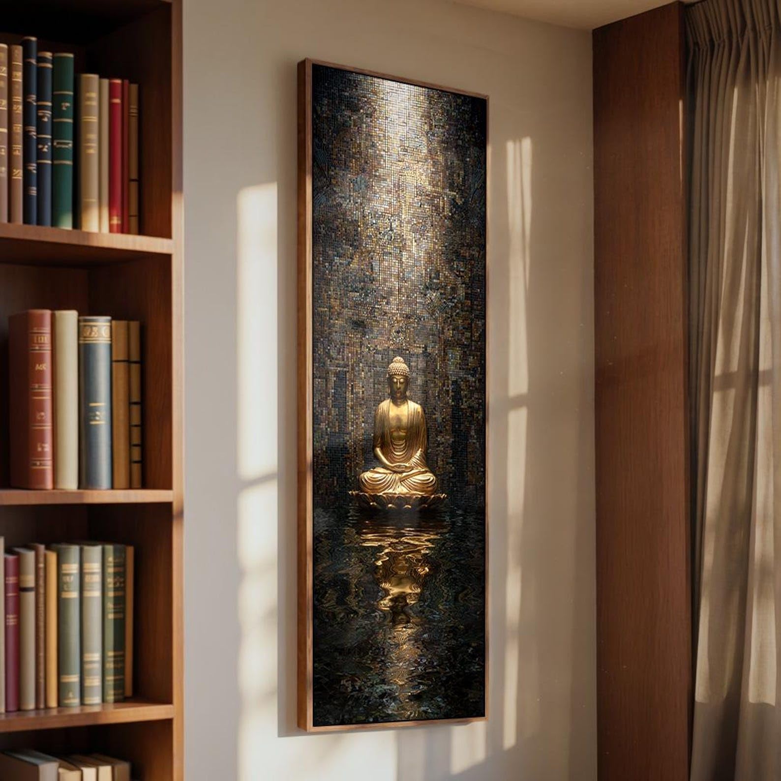 YUSUZHU Vertical Buddha Prints Canvas-Wall Art- Tall Narrow Artwork -Decor Wall- Spiritual Decor for Yoga Japandi Decor Painting(55x110cm/Frameless)