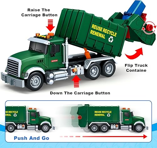 Miniatura 2 de SpringFlower Juguete para niños de 3, 4, 5, 6, 7 años, camión de basura grande de 15 pulgadas para niños, camión de basura alimentado por fricción