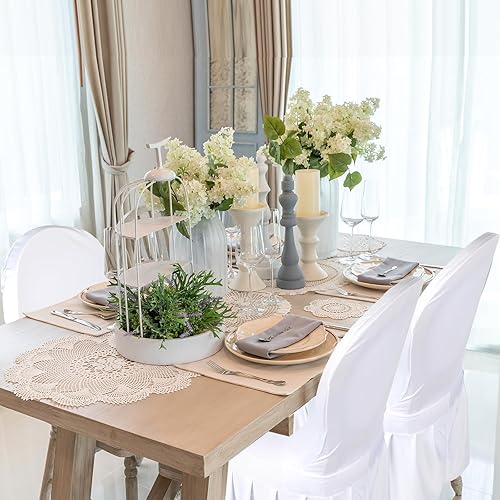 Miniatura 7 de Oudain Fundas para sillas con falda de elastano de larga elasticidad, extraíbles y lavables, para hotel y ceremonia de boda (blanco, 30 piezas)